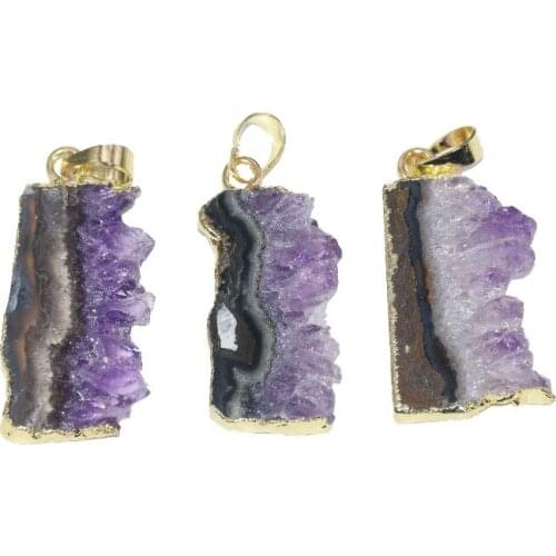 5pc Gold Bezel Natural stone slice druzy pendant for necklace 2018 raw cluster jewelry geode druzy stone pendant for women party