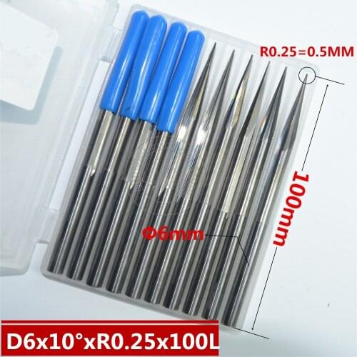 6mm*R0.25*10°*100L,CNC carbide wood End Mill,woodworking insert router bit,Taper ball nose end milling cutter,deep relief,pvc