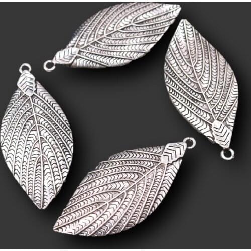 6pcs Silver Plated Leaves Pendants DIY Charms Retro Necklace Bracelet Jewelry Metal Accessories 47*22mm A354