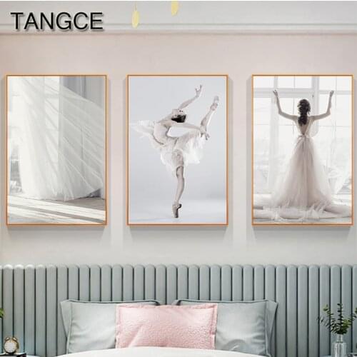 Abstract Pretty White Wedding Dress Girl Painting Modern Wall Art Picture for Living Room Ballet Girl Tableaux Poster and Print