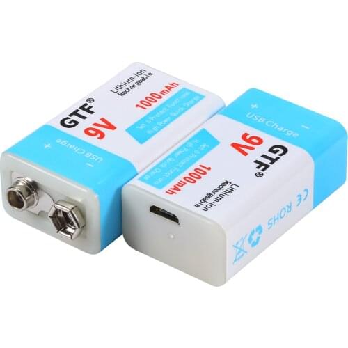 9v 1000mah usb gtf charging battery, rechargeable battery li-ion micro 9v usb for multimeter microphone toy remote control ktv u