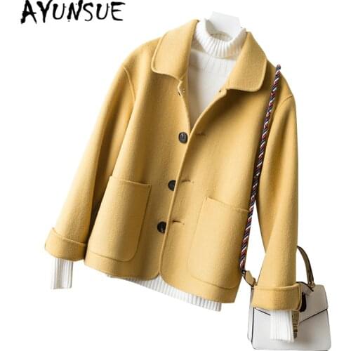 AYUNSUE 2020 Elegant Casual Double-Sided Cashmere Wool Coats Autumn Winter Coat Women Fit Soft Short Female Jacket Clothes