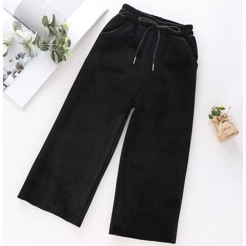 Girl velvet wide-leg pants Girl plus fleece warm straight pants Girl high waist casual straight pants Girls pants