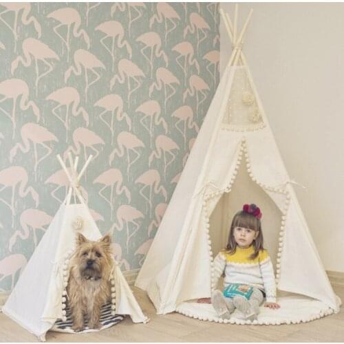 White fur ball lace childrens tent Indian play house parent-child toy small tent
