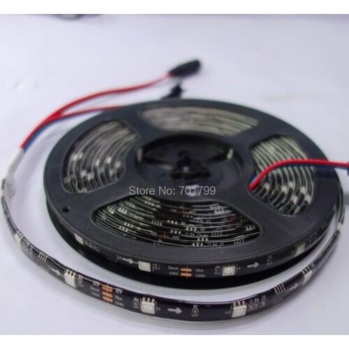 BLACK PCB 5m DC12V 30leds/m 10pcs ws2811 ic/meter(10pixels) led digital strip;IP65;waterproof in silicon coating