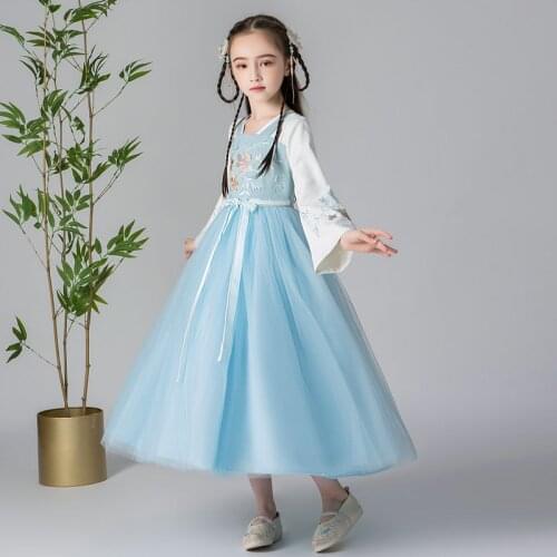 Flower Girls Dress For Wedding Party Dresses Evening Christmas Girls Chinese Embroidery Han Fu Princess Children Fancy Dress