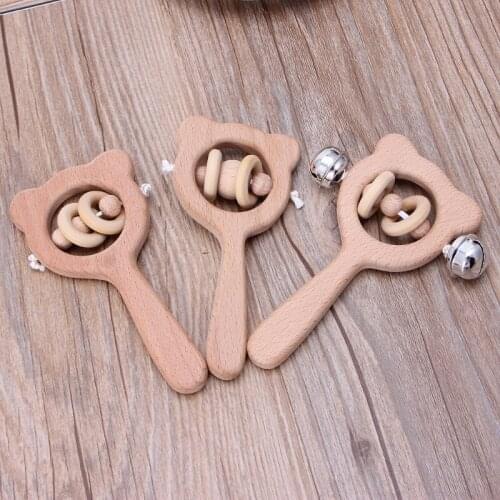Baby Beech Wooden Rattle Teethers Montessori Toys Wooden Baby Rattle Teether
