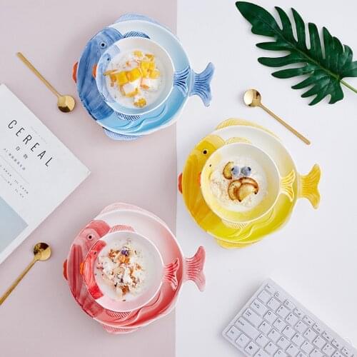Childrens cartoon tableware, ceramic plate, household bowl set, breakfast bowl, creative dish plate