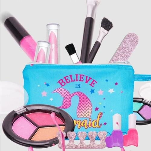 Kid Makeup Set Toy Tearable Nail Polish Washable Plastic Pretend Makeup Kit with Cosmetic Bag for Children Dress Up Princess Toy