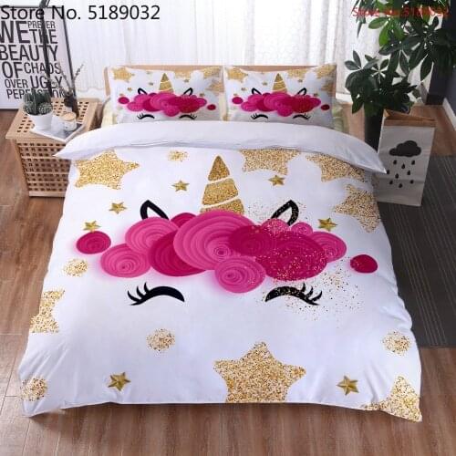 3D Unicorn Kids Quilt Cover Star Eyelash Lover Print Girl Bed Cover Pillowcase Animals Bedspread 2/3 Piece Unicorn Bedding Set