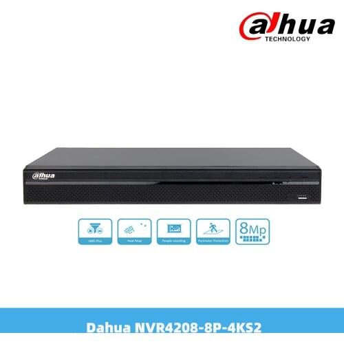 Dhua 8 Channel 8MP 4K&H.265 Lite Network NVR Video Recorder With 2SATA 8 Poe Port NVR4208-8P-4KS2