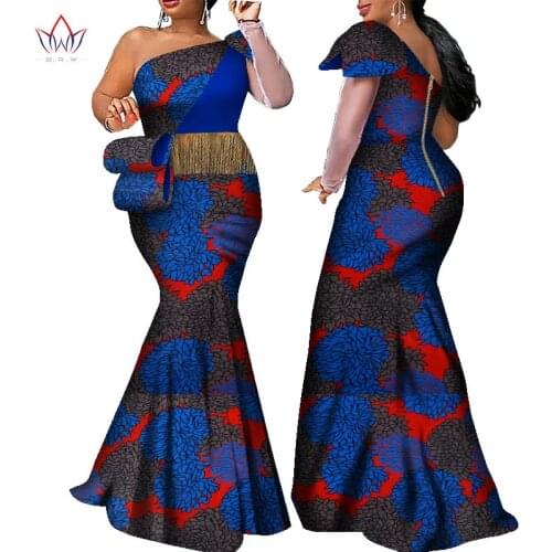 Long Plus Size Africa Clothing for Women Dashiki Fashion Tassel Dress Bazin Riche Wax Dress Traditional Prints Dresses WY7851