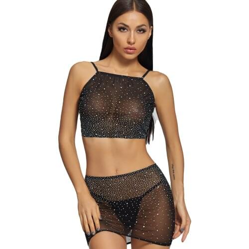 Explosive Sexy Lingerie With Diamond Nightclub Fashion Wrapped Chest Bag Hip Skirt Suit Q537