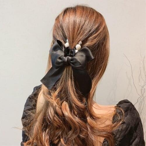 Korean Bow Pearl Hair Accessories Pearl Hair Jaw Clip Hair Jaw Clip Girls Hair Refreshing Barrettes Hair hair clips for girls