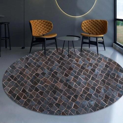Round Shaped Premium Quality Decoration Brown Real Cowhide Skin Fur Patchwork Rug SALES