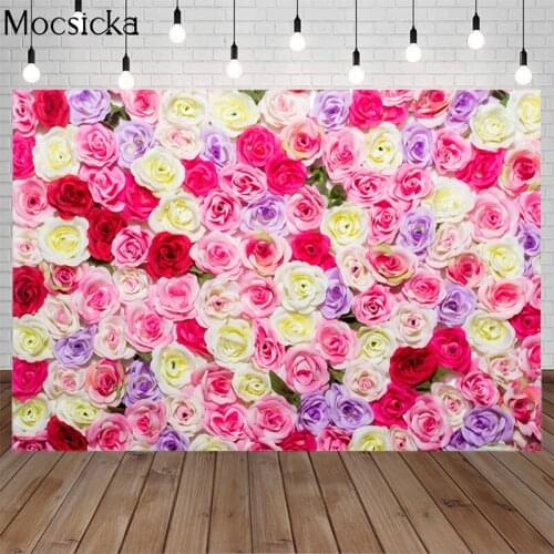 Mocsicka Valentines Day Colorful Rose Flower Backdrop Wedding Bridal Shower Romantic Party Background Decoration For Studio