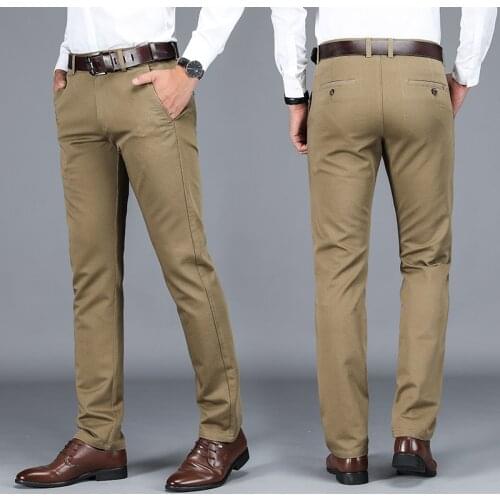 Mens Autumn Suit Pants High Quality 98% Cotton Men Dress Pants Business Office Mens Trousers Classic Straight Trousers Male