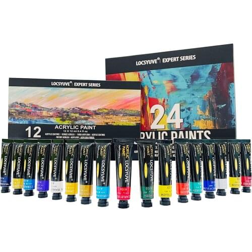 Locsyuve Acrylic Paint Set of 12/24 Colors 0.4 oz 12 Ml with Storage Box Rich Pigments Non Fading Non Toxic Paints for Artist