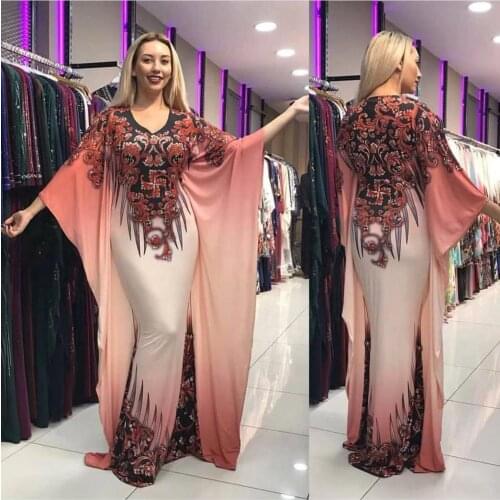 2020 New African Dresses for Women Dashiki Print African Clothes Bazin Riche Sexy Slim Ruffle Sleeve V-neck Evening Long