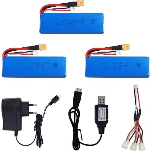 Upgrade 7.4V 2700mAh Lipo Battery and Charger set for MJX Bugs 3 B3 RC Quadcopter Spare Parts 7.4 V 2S 25C Rechargeable Battery