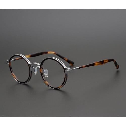 Japanese Hand-Made Hollow Pure Titanium Acetate Retro Round Glasses Frame For Men Women Optical Prescription Myopia Eyeglasses