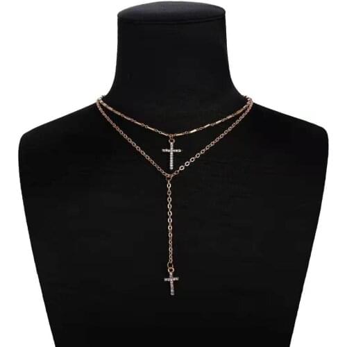 Fashion Personality Ladies Necklace INS Net Red Creative Retro Double Cross Crystal Pendant Necklace 2021 Trend Party New Gift