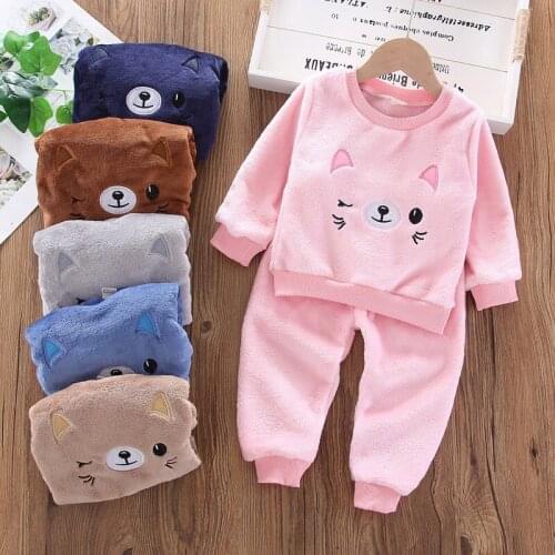 Childrens Pajamas Set New Autumn Fleece Warm Baby Boy Girl Clothes Long Sleeve Casual Set Kids Tops Pants Toddler Clothing Sets