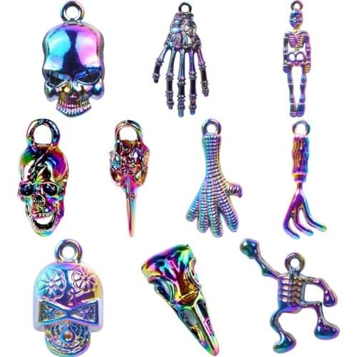 10 pcs Mixed Skull Hand Charm Pendant DIY Necklace Earring Charms For Jewelry Making Supplies Punk Accessories Skeleton Material
