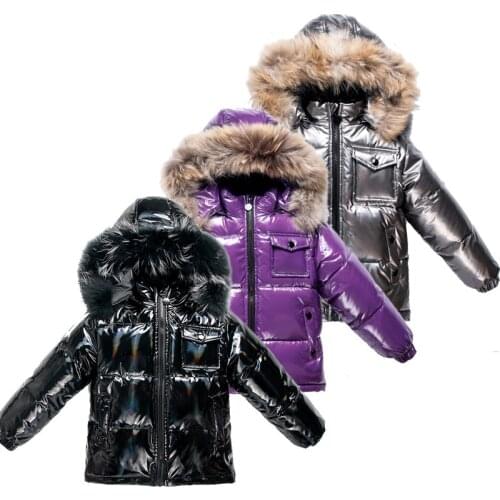 Childrens waterproof down jacket for boys and girls winter down thick coat -30 degrees real natural raccoon fur collar