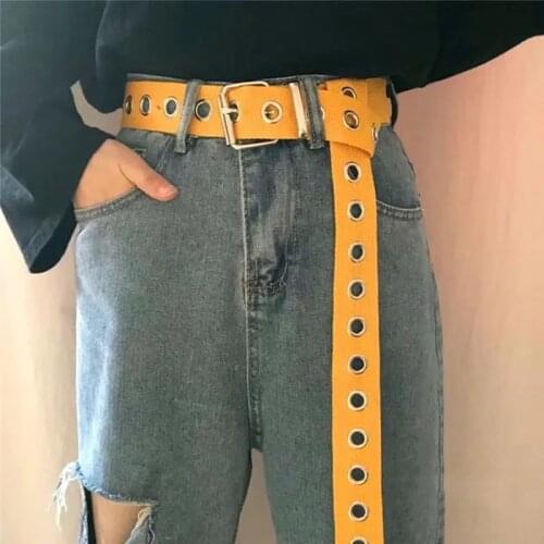 Punk Casual Canvas Unisex Candy Colors Belt Single Double Hole Pin Square Buckle Fashion Jeans Accessory Strap
