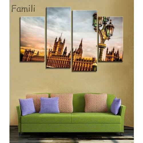 Modern Decorative Home Decor Picture 4 Piece Large London City Landscape Canvas Painting Pictures Modular picture