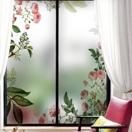Custom Size Glass Film Static Cling Privacy Protection Blooming Flowers Gingko Pattern Home Decoration Removable Stained Sticker