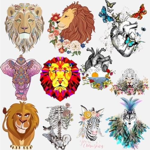 Heart Animal Set Heat Transfer Vinyl Punk Stickers On Clothes Skull Patch Iron-On Transfers For Clothing Shirt Stripe Applique