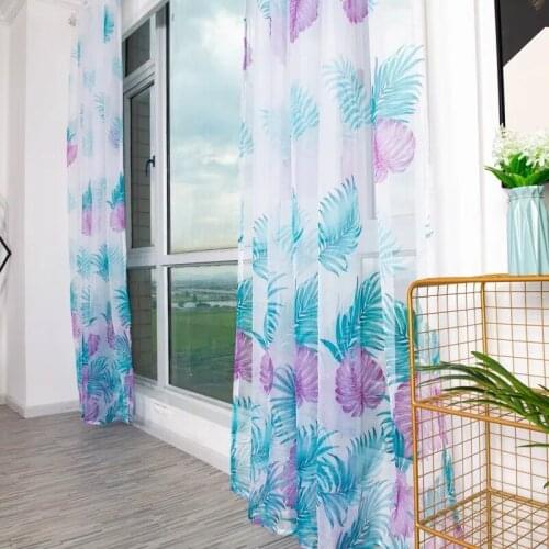 5 Color Tropical Leaves Print Sheer Curtains for Living Room Window Curtain Bedroom Kitchen Tulle Curtains Room Divider Decor