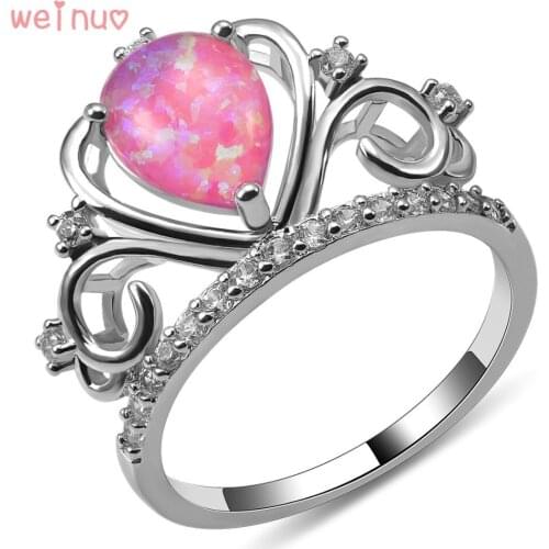 Weinuo Pink Fire Opal White Crystal Ring 925 Sterling Silver Top Quality Fancy Jewelry Wedding Ring Size 5 6 7 8 9 10 A446