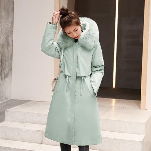 Womens Witner Jacket Hooded X-long Wool Liner Female Cold Coat Plus Size Slim Solid With Fur Collar Casual Thick Parkas Woman