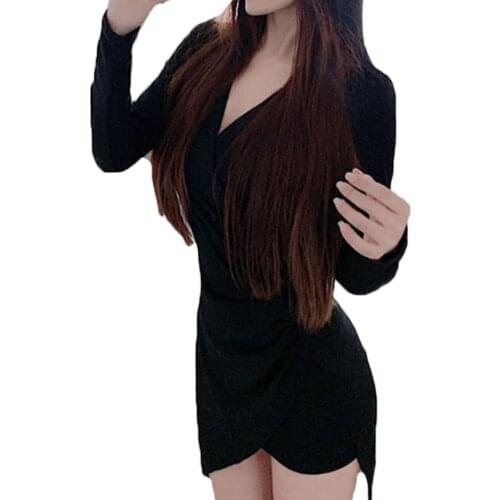 Women Long Sleeve V Neck Irregular Hem Front Wrap Mini Bodycon Hooded Dress