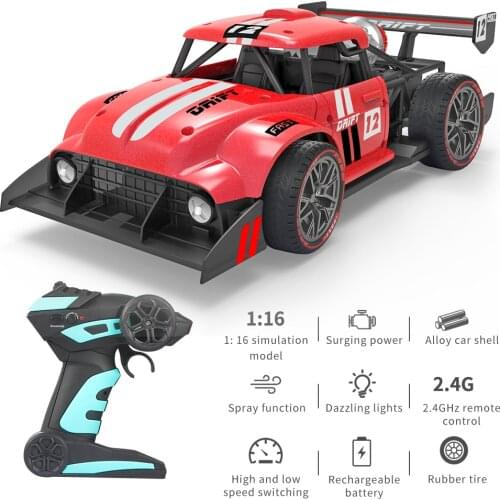 1:16 Alloy RC Car 2.4G 4CH Spray Light High-speed Remote Control Car One-key spray/alloy body/Speed switch Drift stunt RC car