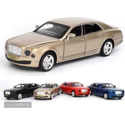 1:32 Alloy Diecast Bentley Vehicles Model Lights Sound Pull-back Function Car 6 Doors Openable Toy Table Ornament Decoration