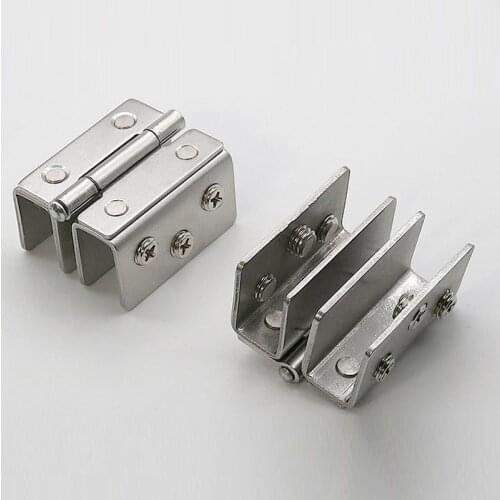 Glass Door Hinge Double Sided Without Hole Stainless Steel Cabinet Cupboard Glass Clamps Clip for 4/9/12mm 180 Degree