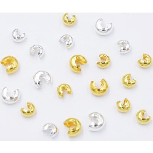 100pcs Gold Silver plated Round Open Covers Crimp End Beads Covers Stopper Spacer Beads Supplies for DIY Jewelry Making Finding