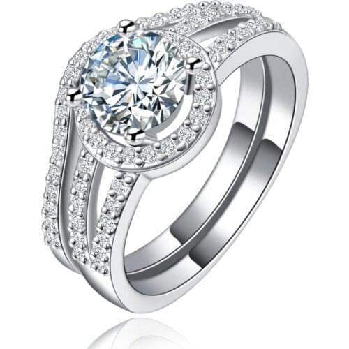 2pc wedding women wedding ring sets full round zircon lady jewelry wedding ring wholesale