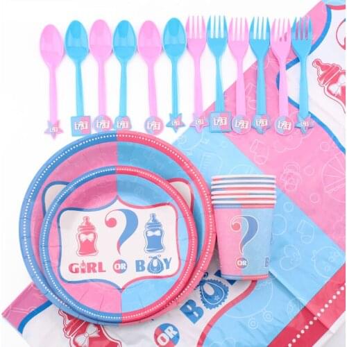 31Pc/Set Gender Reveal Theme Disposable Tableware Baby Birthday Decoration Shower Tablecloth Napkins Spoon Plates Party Supplies