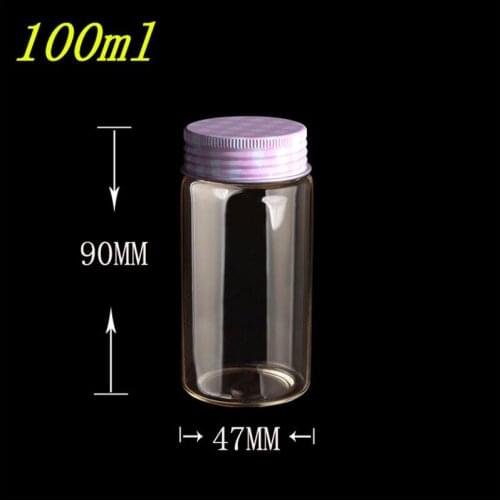47*90*34mm 100ml Glass Jars Silicone Stopper Aluminium Cap Empty Bottles Glass Transparent Canned Food Bottles Containers 12pcs