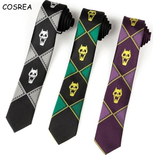 Anime JoJos Bizarre Adventure Kira Yoshikage Cosplay Tie Adult Kids Halloween Skull Neck Heavens Door Cosplay Prop Costume