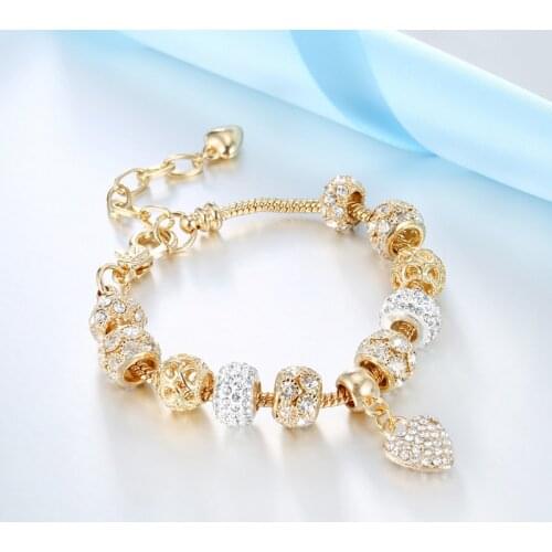 ATTRACTTO Famous Brand Cubic Zirconia Bracelets&Bangles Charm Gold Heart Bracelets For Women Handmade Jewelry Bracelet SBR190496