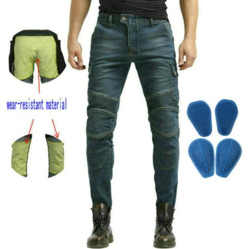 Loong Biker Motorcycle Wear-Resistant Material Inside Riding Pants Locomotive Protective Jeans Loose Straight Trousers Blue