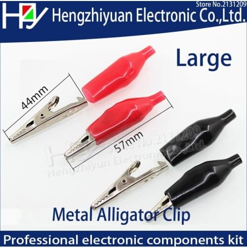 Large 45MM Metal Alligator Clip Crocodile Electrical Clamp for Testing Probe Meter Black and Red with Plastic Boot