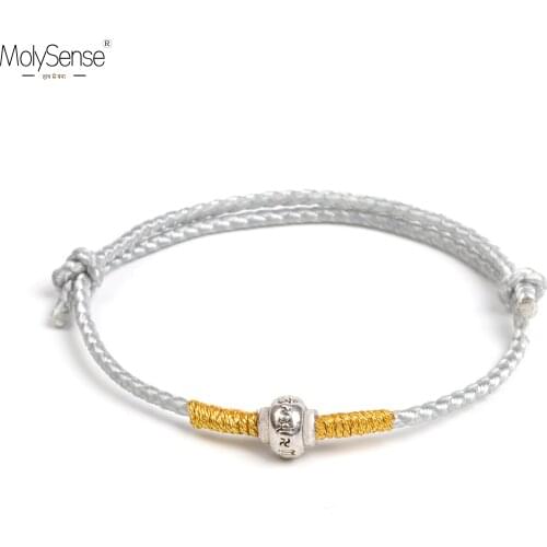 Molysense Handmade Tibetan Om Mani Padme Hum Silver Color Metal Thread Lucky Rope Bracelet & Bangles For Her Him Bracelets
