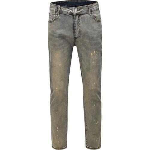 Harajuku High Street Washed Retro Splash Ink jeans Mens Stretch Slim Pencil Pants Plus Size Hip Hop Loose Denim Trousers